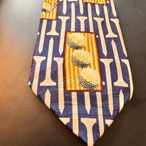 WE‎ R TIES Limited Edition Silk Golf Theme Tie Blue Beige Men's Neckwear